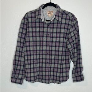 Woolrich Women’s Cozy Gray and Purple Plaid Wool Button-Up Shirt - Size XL